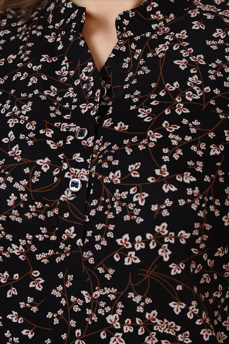 Black Micro Print Rayon Kurta & Pyjama Co-ord Set for Women