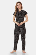 Black Micro Print Rayon Kurta & Pyjama Co-ord Set for Women