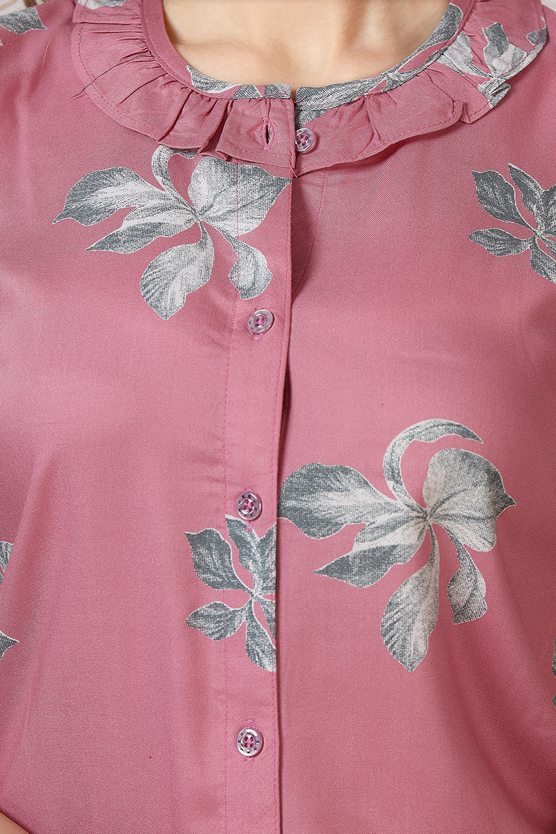 Floral Rayon Co-ord Set for Women Neck