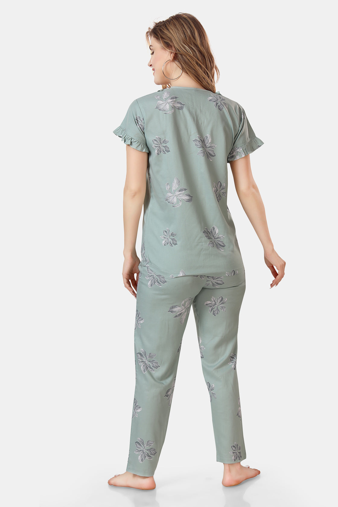 Floral Rayon Top & Pyjama Co-ord Set for Women Back