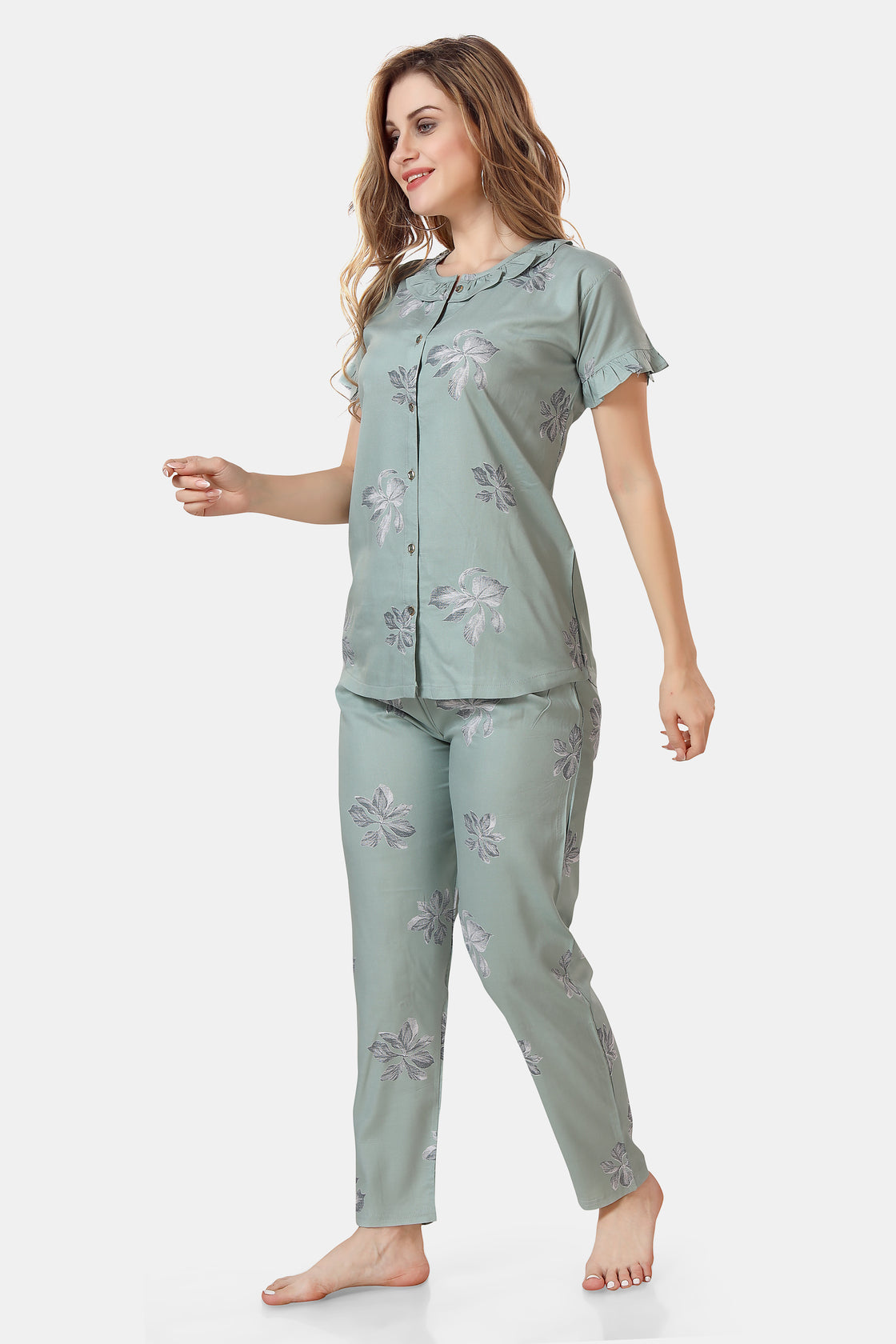 Floral Rayon Top & Pyjama Co-ord Set for Women Side