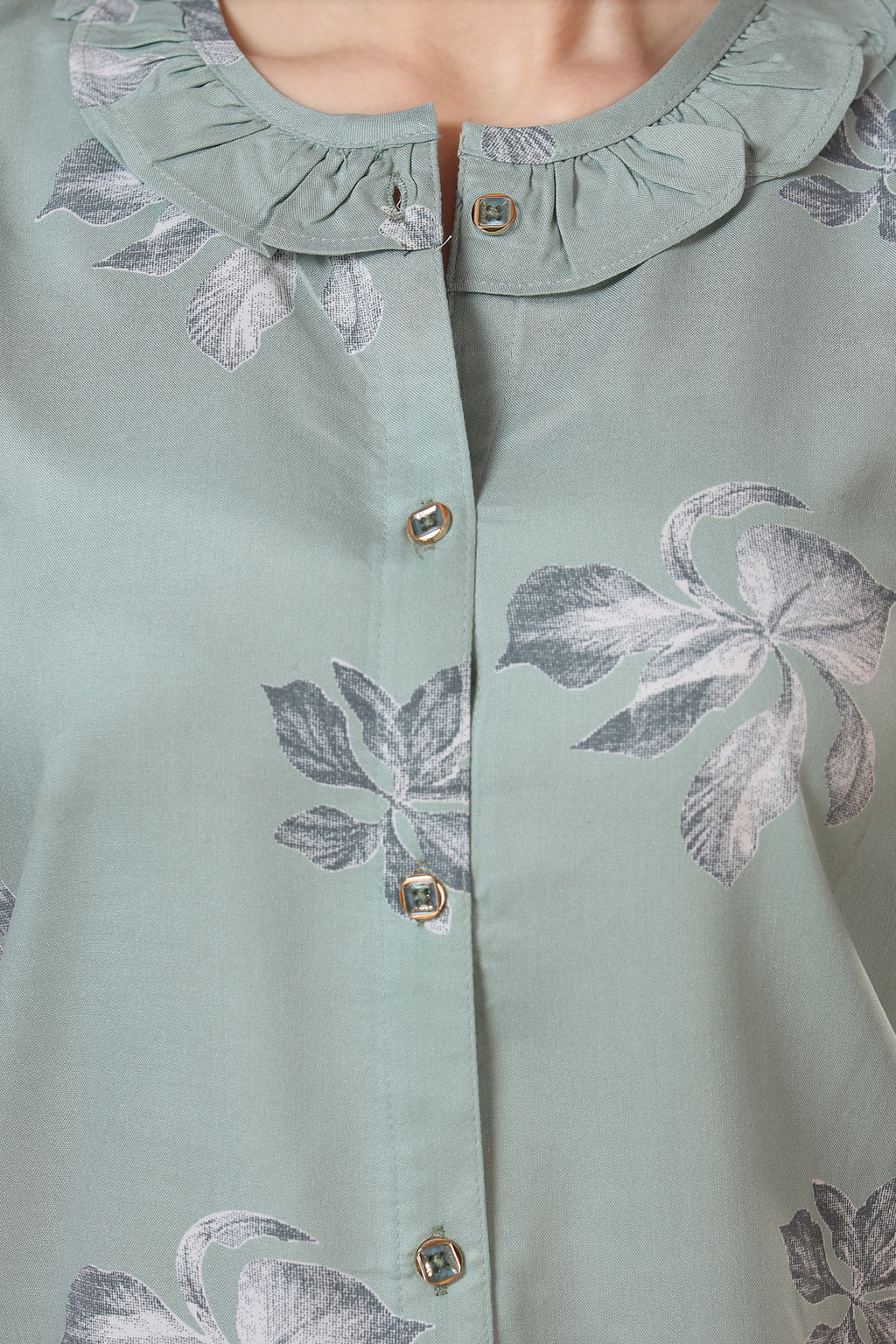 Floral Rayon Top & Pyjama Co-ord Set for Women Close View