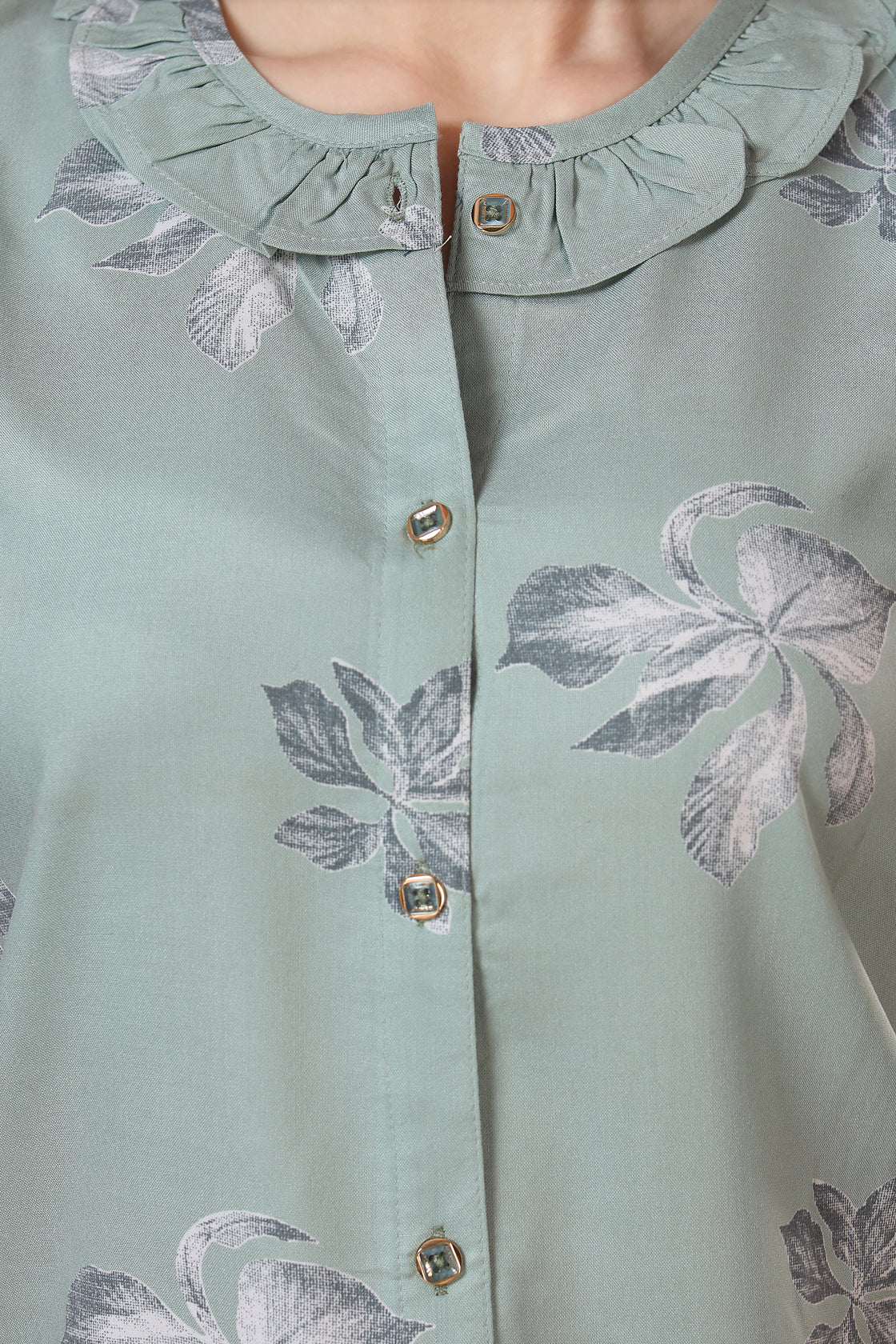 Floral Rayon Top & Pyjama Co-ord Set for Women Close View