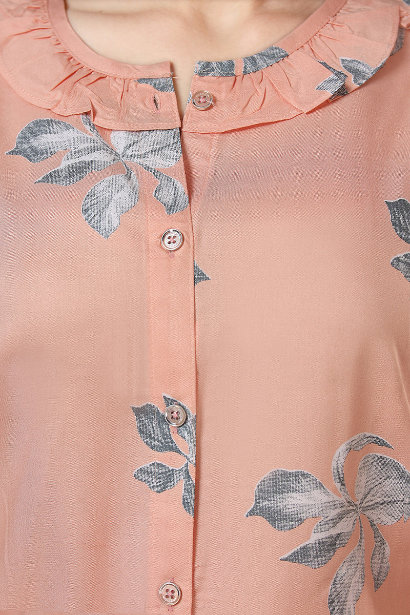 Peach Floral Rayon Top & Pyjama Set