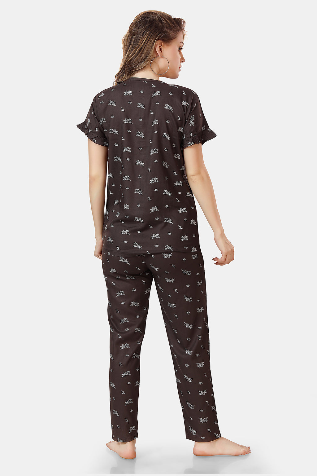 Printed Rayon Top & Pyjama Co-ord Set for Women, Brown