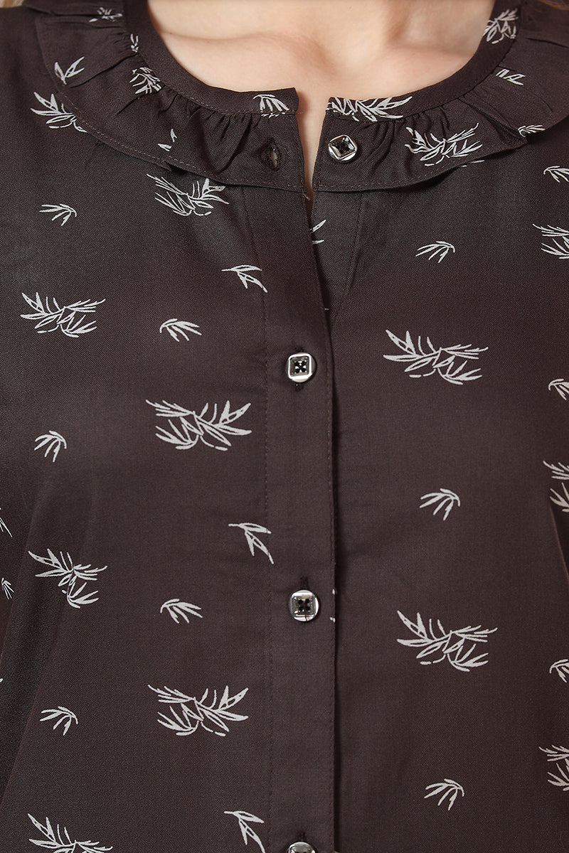 Printed Rayon Top & Pyjama Co-ord Set for Women, Brown