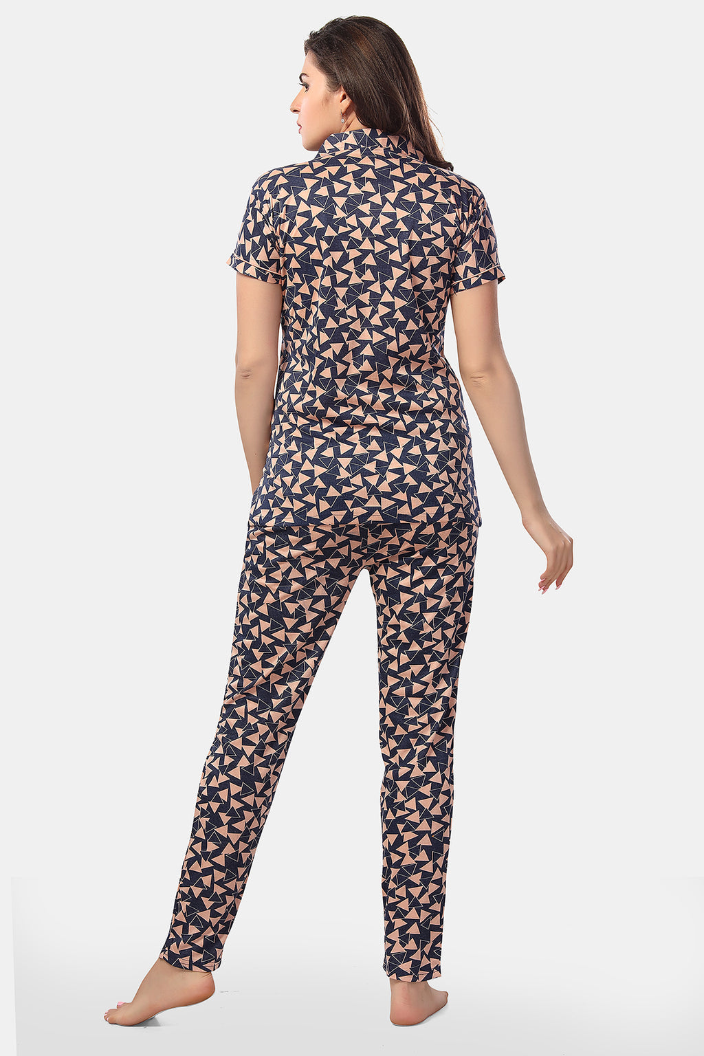 Women’s Peach Cotton Geometric Printed Nightwear Set