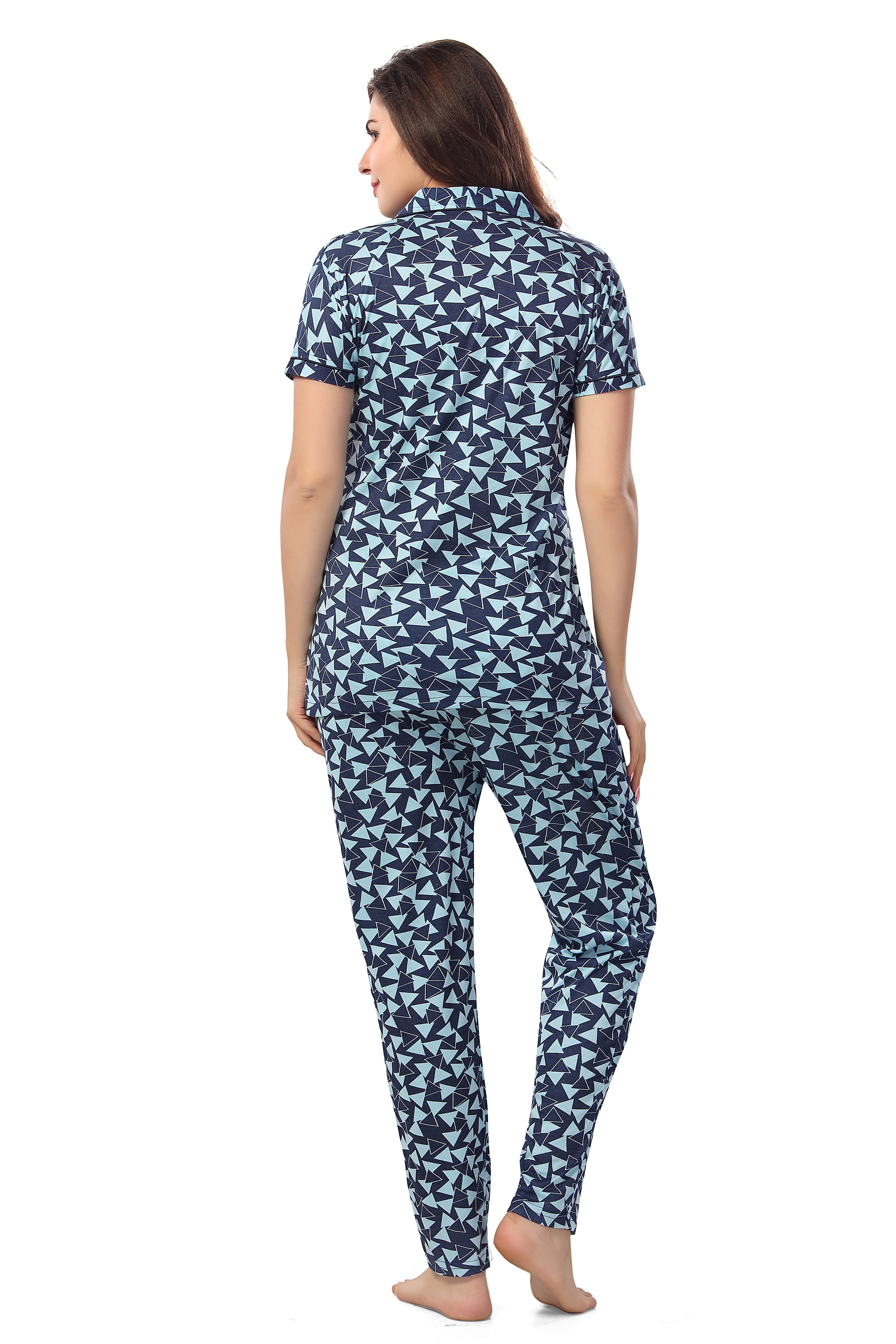 Geometric Print Cotton Night Suit for Women Back