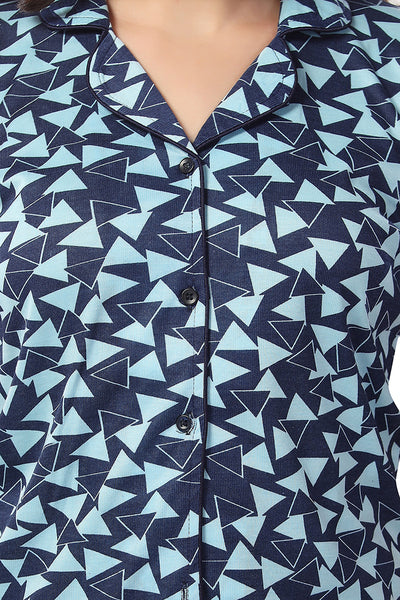 Geometric Print Cotton Night Suit for Women Neck