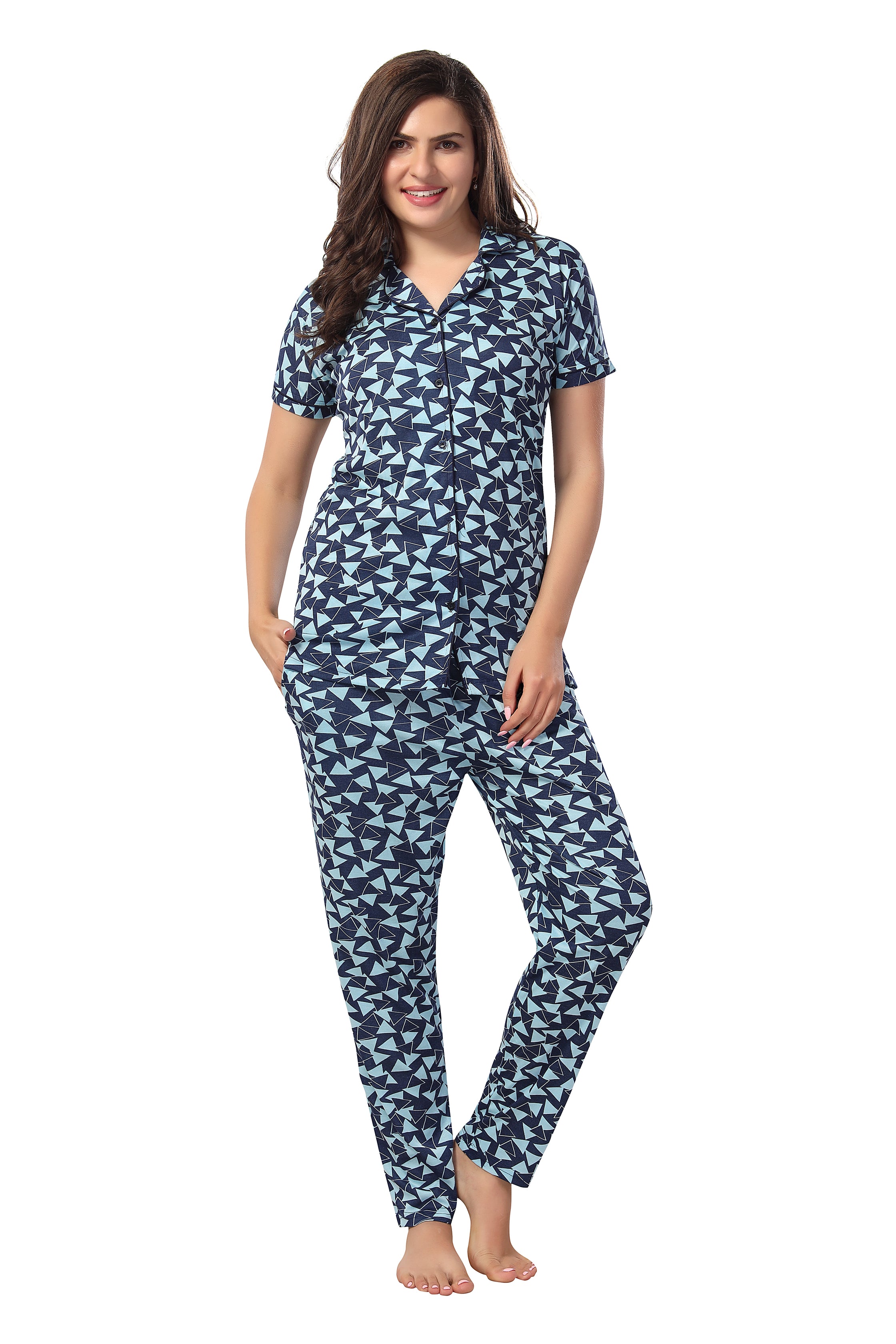 Geometric Print Cotton Night Suit for Women Front