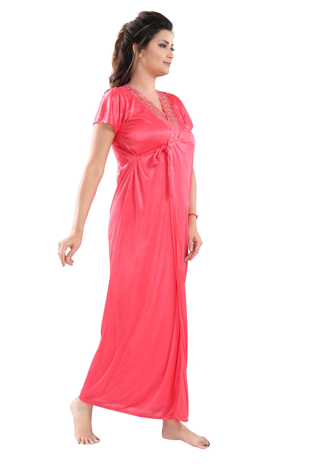 Pink satin nighty side view

