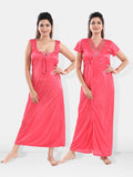 Women pink satin nightwear set front view
