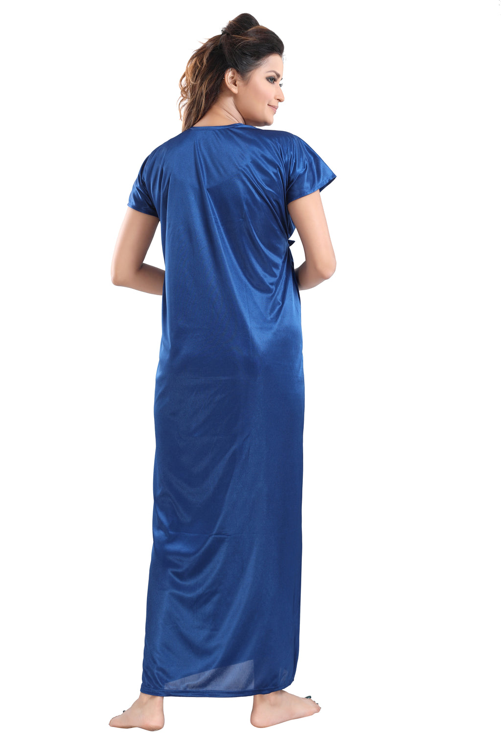 Blue Satin Maxi Nighty with Robe Set