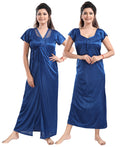 Blue Satin Maxi Nighty with Robe Set