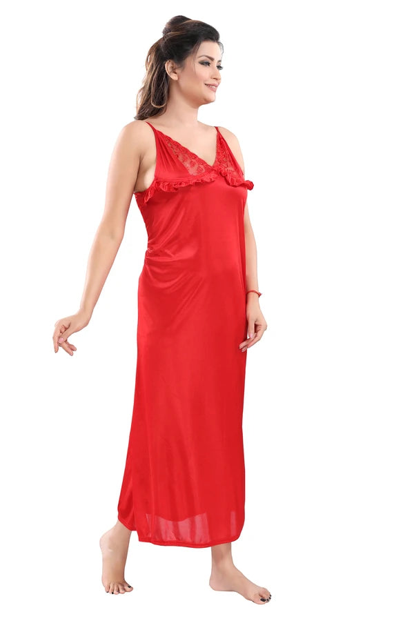 Red satin nighty adjustable strap detail
