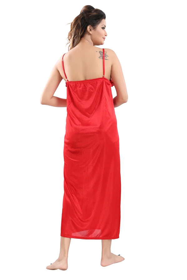 Women red satin nighty with matching robe
