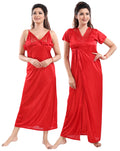 Solid red satin nightwear set front view
