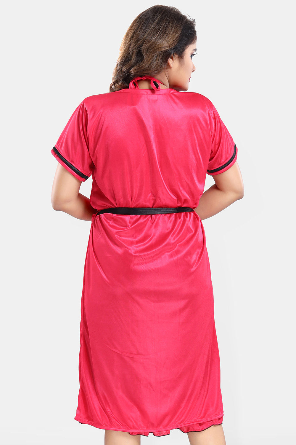 Dark Pink Satin Nighty with Robe Set for Women