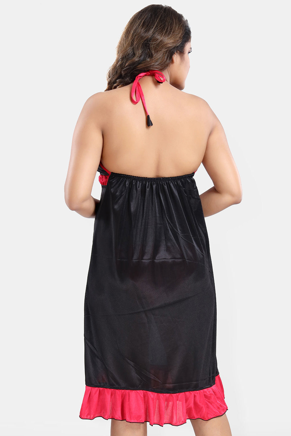 Dark Pink Satin Nighty with Robe Set for Women