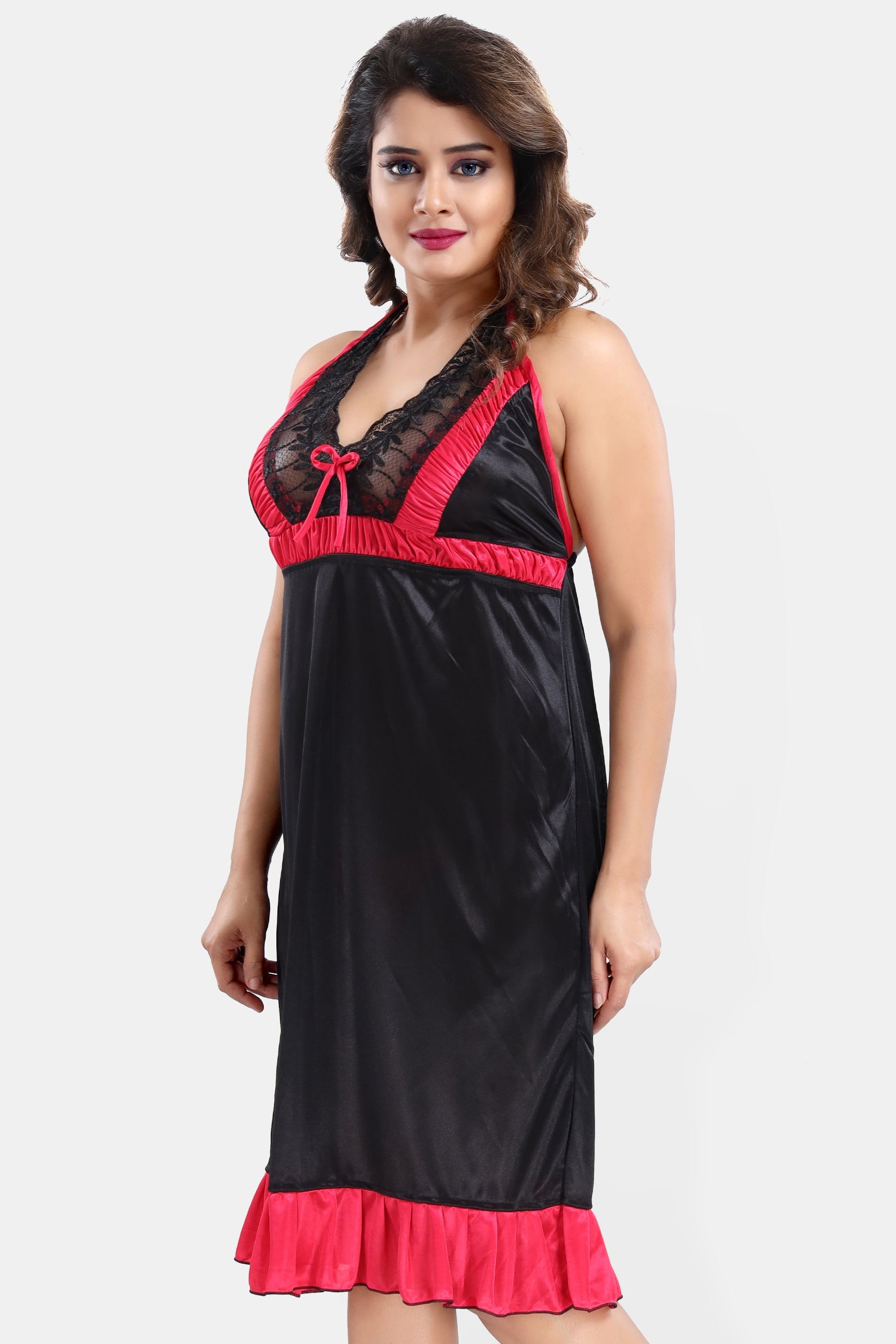 Dark Pink Satin Nighty with Robe Set for Women