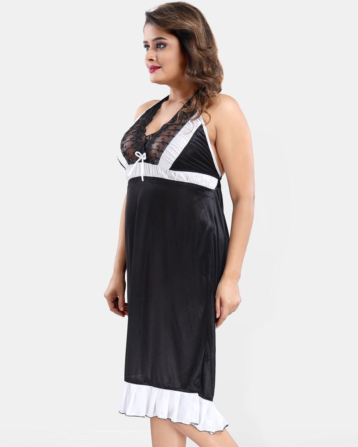 White Satin Solid Short Sleeves Pack of 1 Nighty & Robe for Women