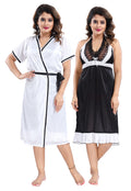 White Satin Solid Short Sleeves Pack of 1 Nighty & Robe for Women