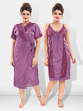 Lavender Satin Solid Short Sleeves Pack of 1 Night with Robe for Women