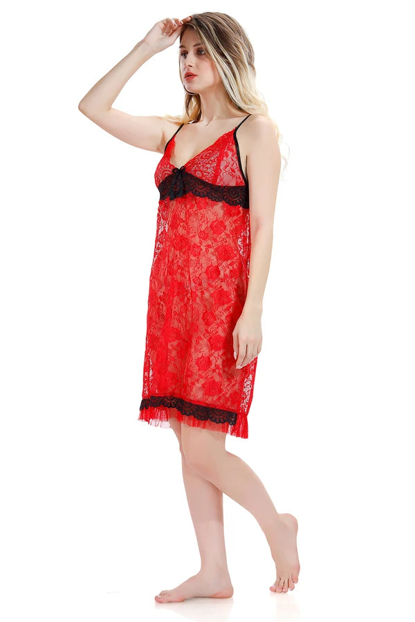 black red satin nighty with robe for women
