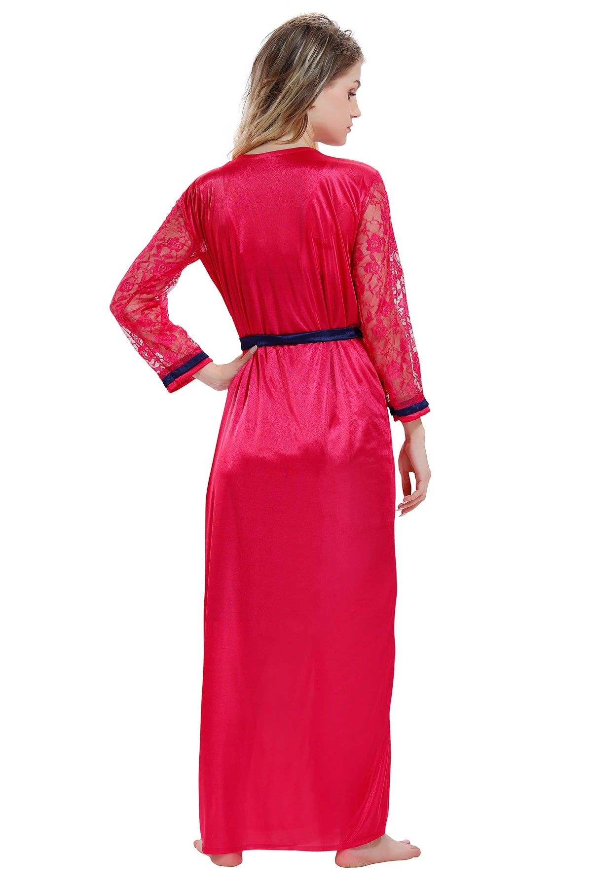 pink satin nightdress with adjustable straps back view
