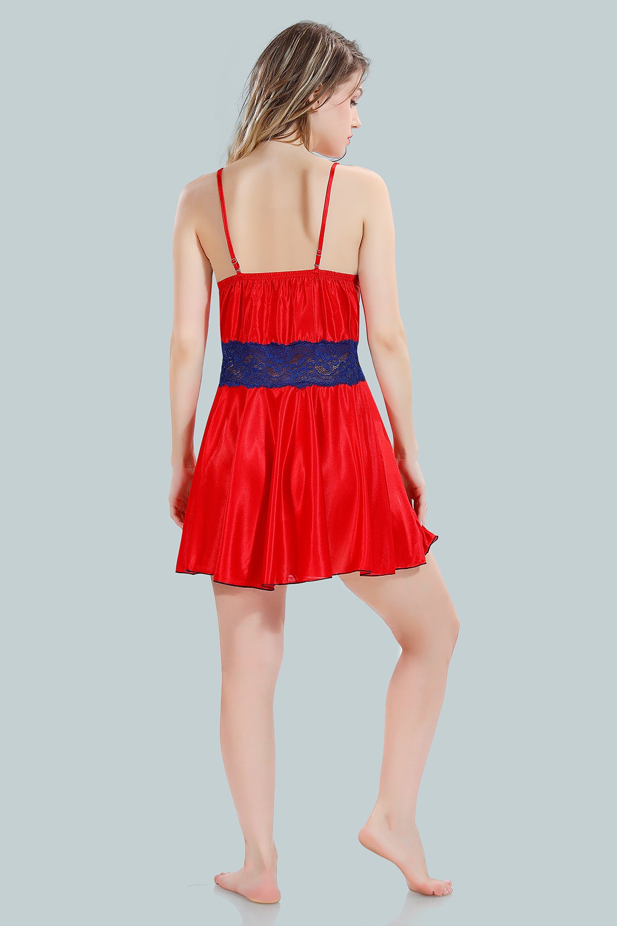 Red Satin Nighty with Sheer Robe Set
