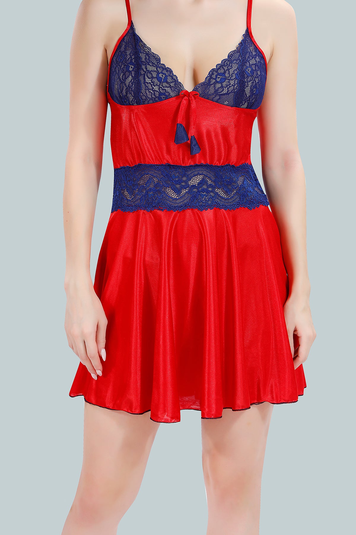 Red Satin Nighty with Sheer Robe Set