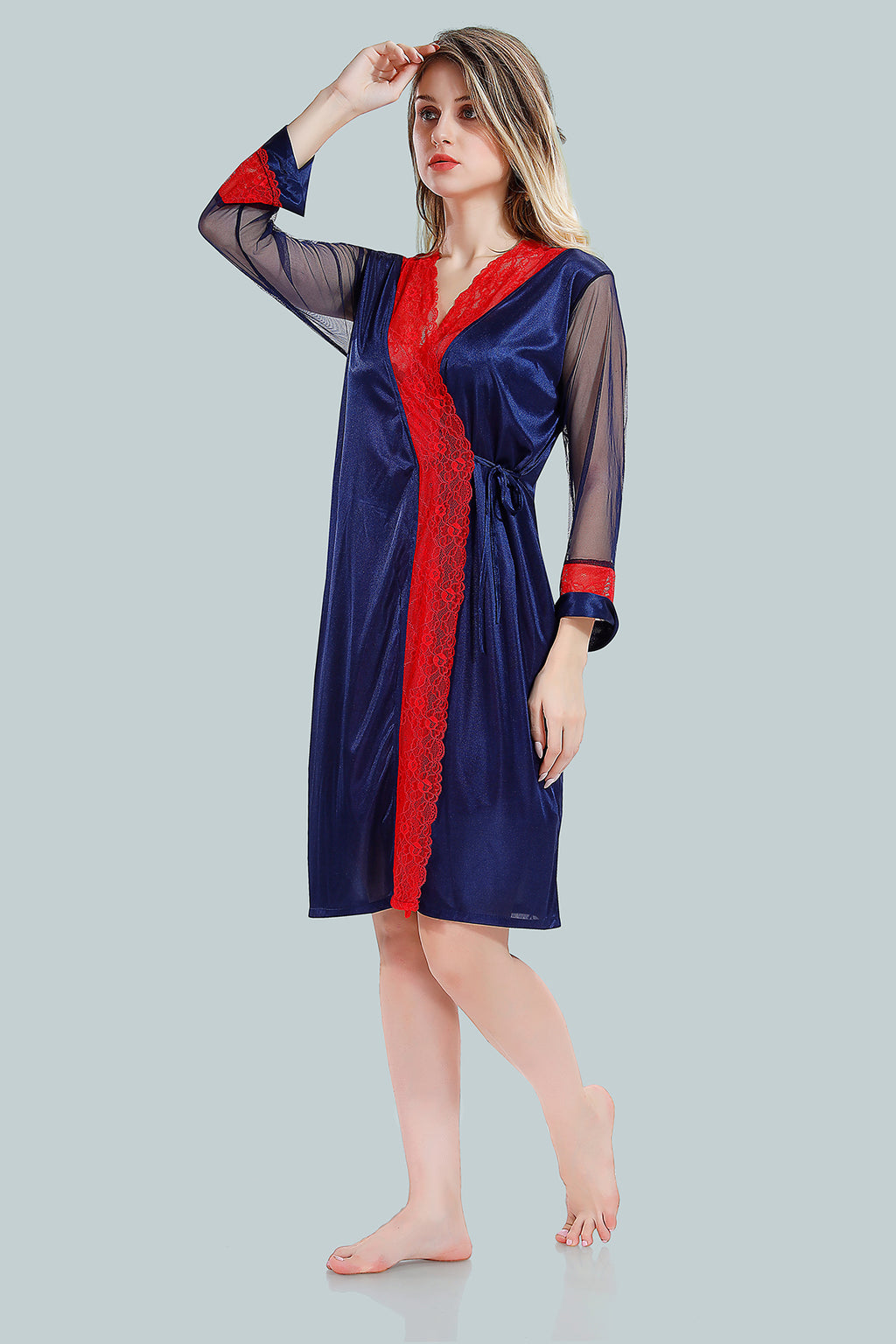 Red Satin Nighty with Sheer Robe Set