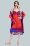 Red Satin Nighty with Net Robe Set