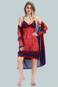 Navy Blue Satin Net Nighty with Robe for Women