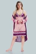 Baby Pink Satin Solid Full Net Sleeves Pack of 1 Nighty with Robe for Women