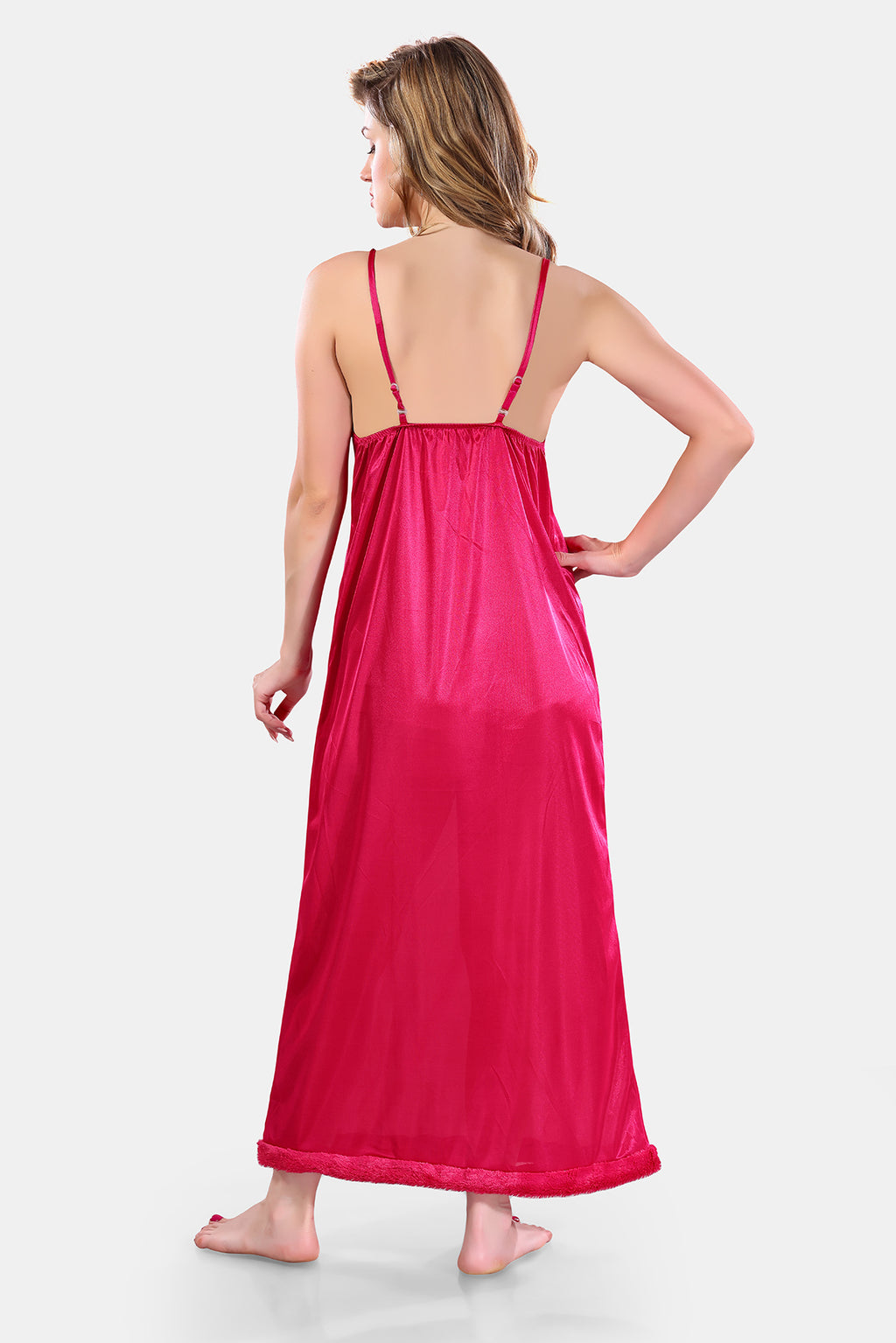 Deep Pink Satin Nighty for Women Back