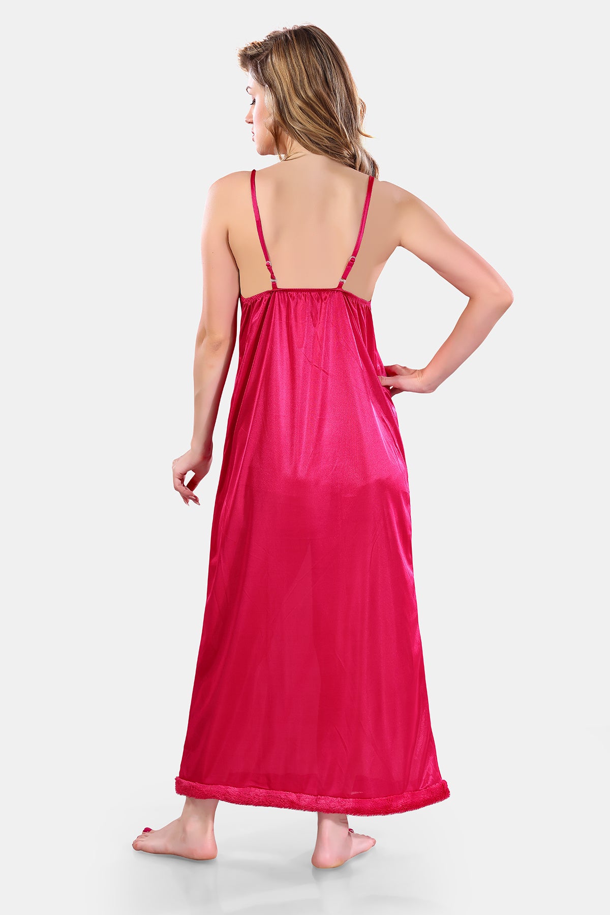 Deep Pink Satin Nighty for Women Back