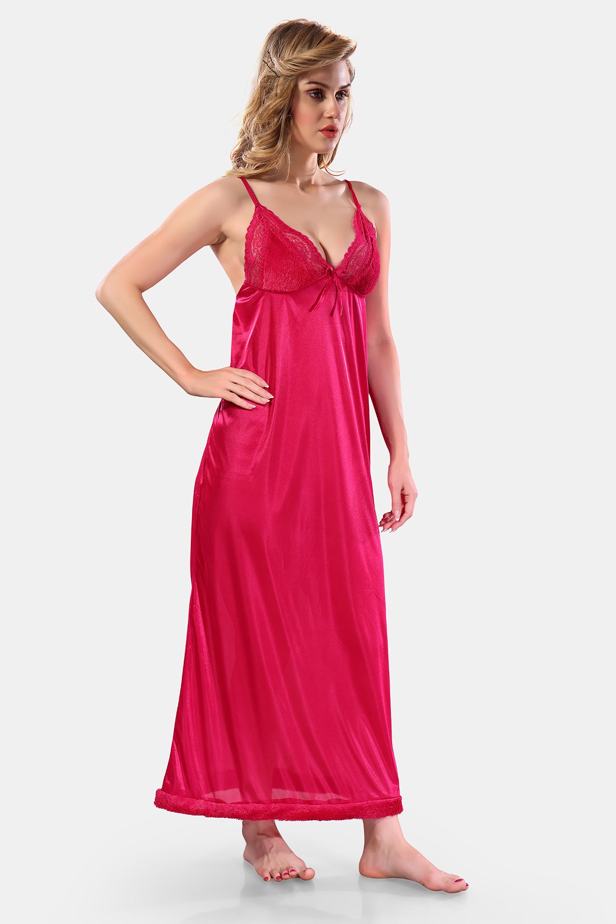 Deep Pink Satin Nighty for Women 