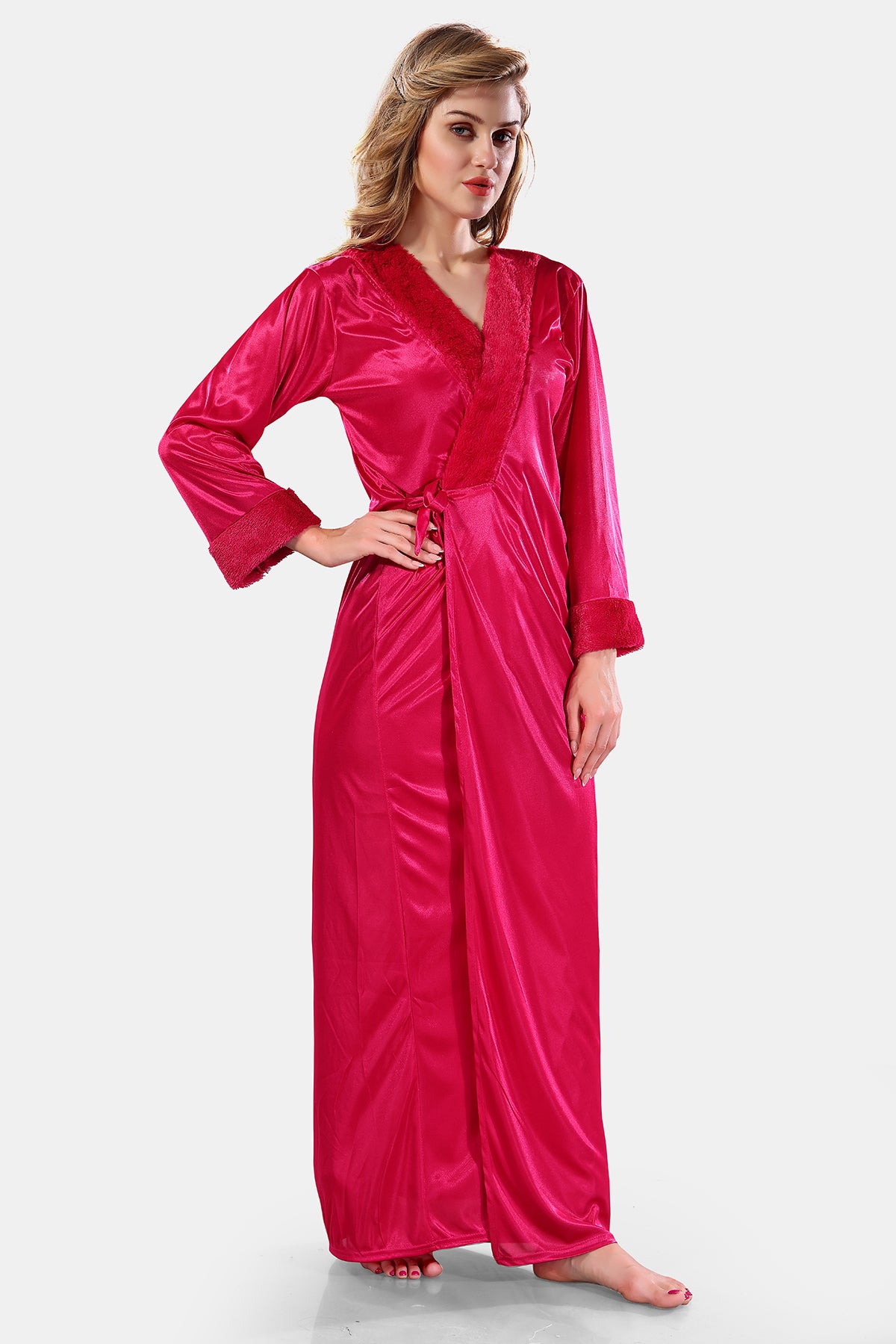 Deep Pink Satin Robe for Women