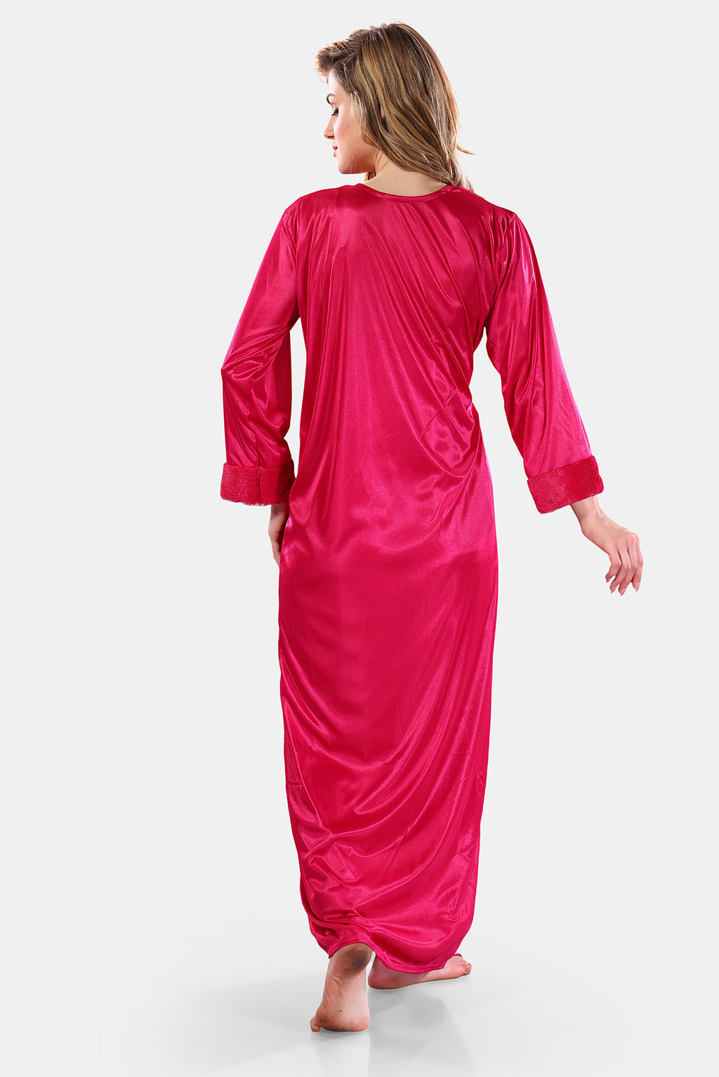 Deep Pink Satin Robe for Women Back