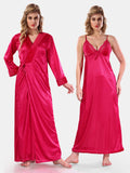 Deep Pink Satin Nighty with Robe Set for Women
