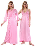 Baby Pink Solid Satin Full Sleeves Nighty & Robe Set for Women