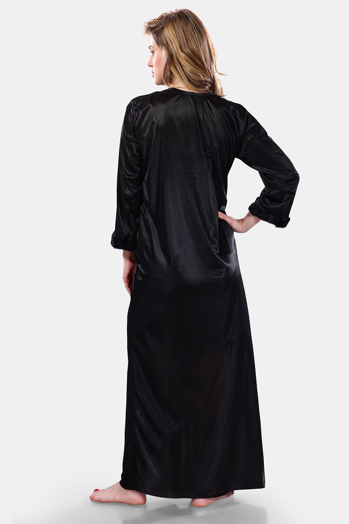 Black Satin Nighty with Robe Set