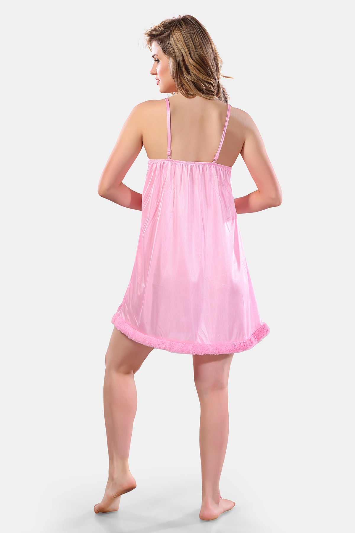 Baby Pink Solid Satin Nighty & Robe Set for Women