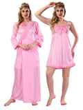 Baby Pink Solid Satin Nighty & Robe Set for Women