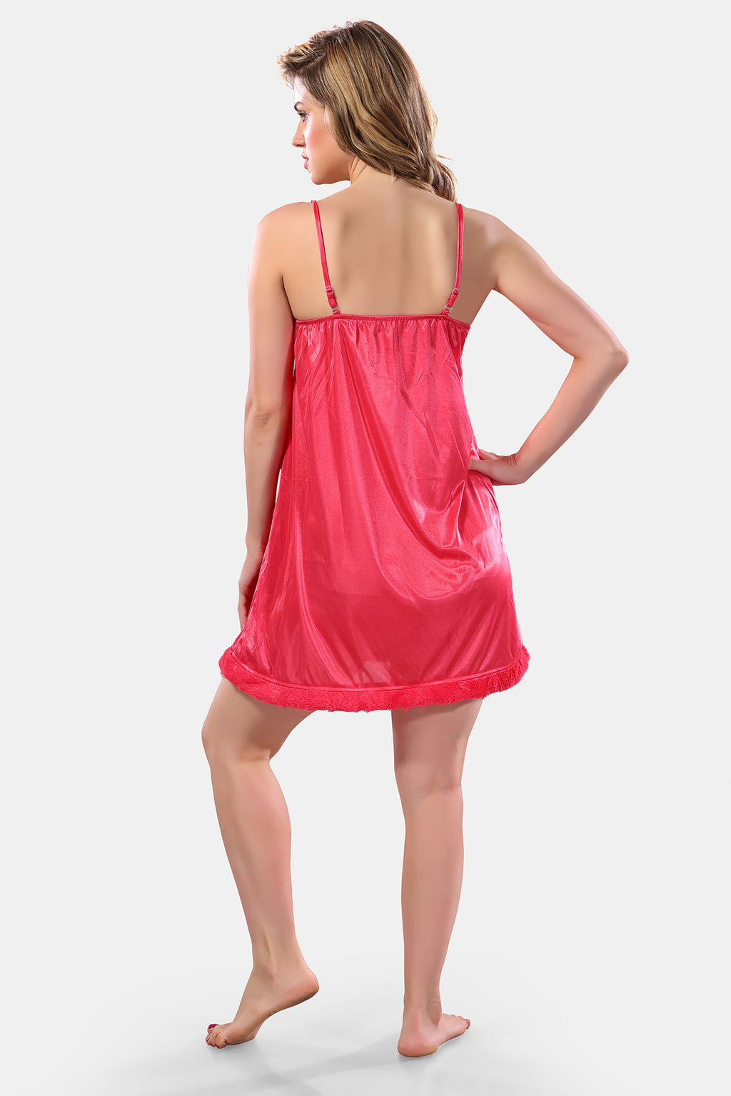 Peach Satin Solid Full Sleeves Nighty with Robe Set for Women