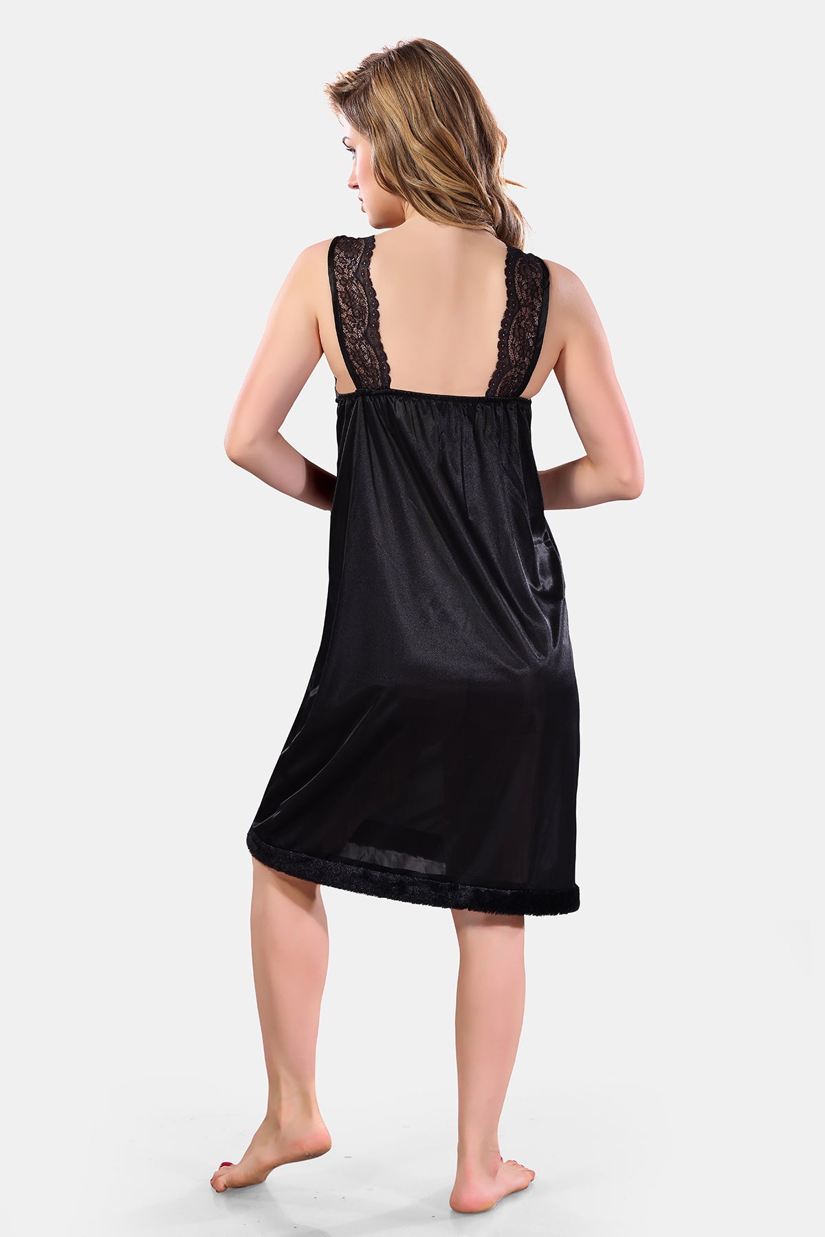 Black Satin Nighty for Women BACK