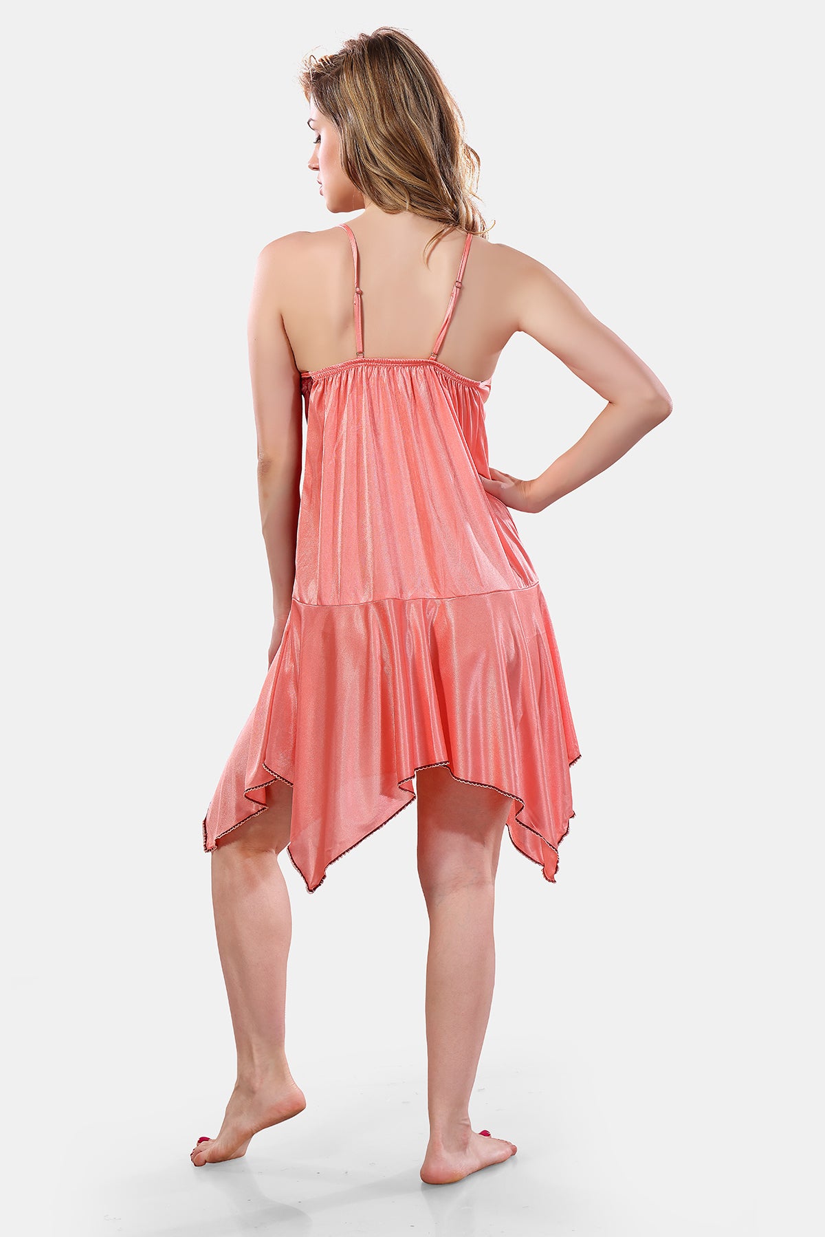 Peach Red Solid Satin Full Sleeves Nighty & Robe Set for Women