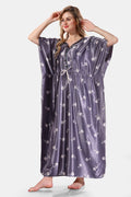 Grey Printed Satin Kaftan Nighty for Women