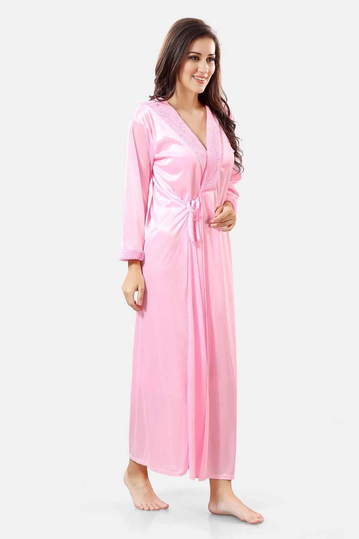 Baby pink robe with nighty side view
